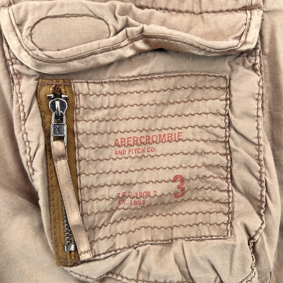 VTG Y2K Abercrombie & Fitch Wide Leg Paratrooper Cargo Pants Women 4 Tan Satin - Picture 13 of 14